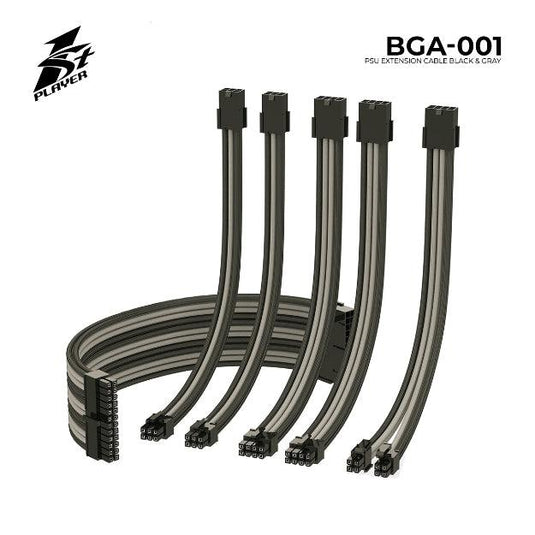 1STPLAYER STEAMPUNK BGA-001 BLACK/GRAY PSU SLEEVED EXTENSION CABLE-CABLE-Makotek Computers