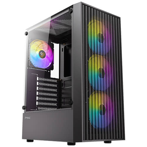 ANTEC AX27 RGB ELITE | BLACK | MID-TOWER | ATX / MICRO-ATX / ITX SUPPORT | TEMPERED GLASS SIDE PANEL | STEEL + PLASTIC MATERIAL | BOTTOM DUST FILTER | 5 BUILT-IN 120MM RGB FANS | 6 MONTHS WARRANTY PC CASE