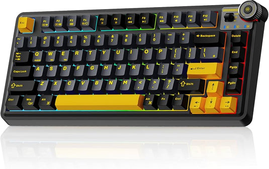 AULA AU75 | THUNDER BLACK | 81 KEYS | 75% LAYOUT | TRI-MODE: 2.4GHZ WIRELESS / BLUETOOTH / WIRED | RGB BACKLIGHT | HOT-SWAPPABLE MECHANICAL | STAR VECTOR SWITCH | PBT KEYCAPS | GASKET MOUNT | 6 MONTHS WARRANTY KEYBOARD