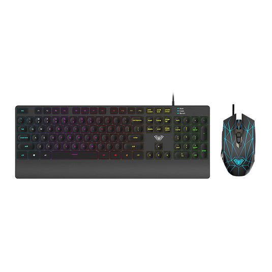 AULA T201 | WIRED KEYBOARD AND MOUSE COMBO | USB WIRED | MEMBRANE SWITCH | ANTI-GHOSTING MULTIPLE KEYS | RAINBOW RGB BACKLIGHT | 800-1200-1600-2400-4800 DPI | 125HZ POLLING RATE | 6 MONTHS WARRANTY KEYBOARD