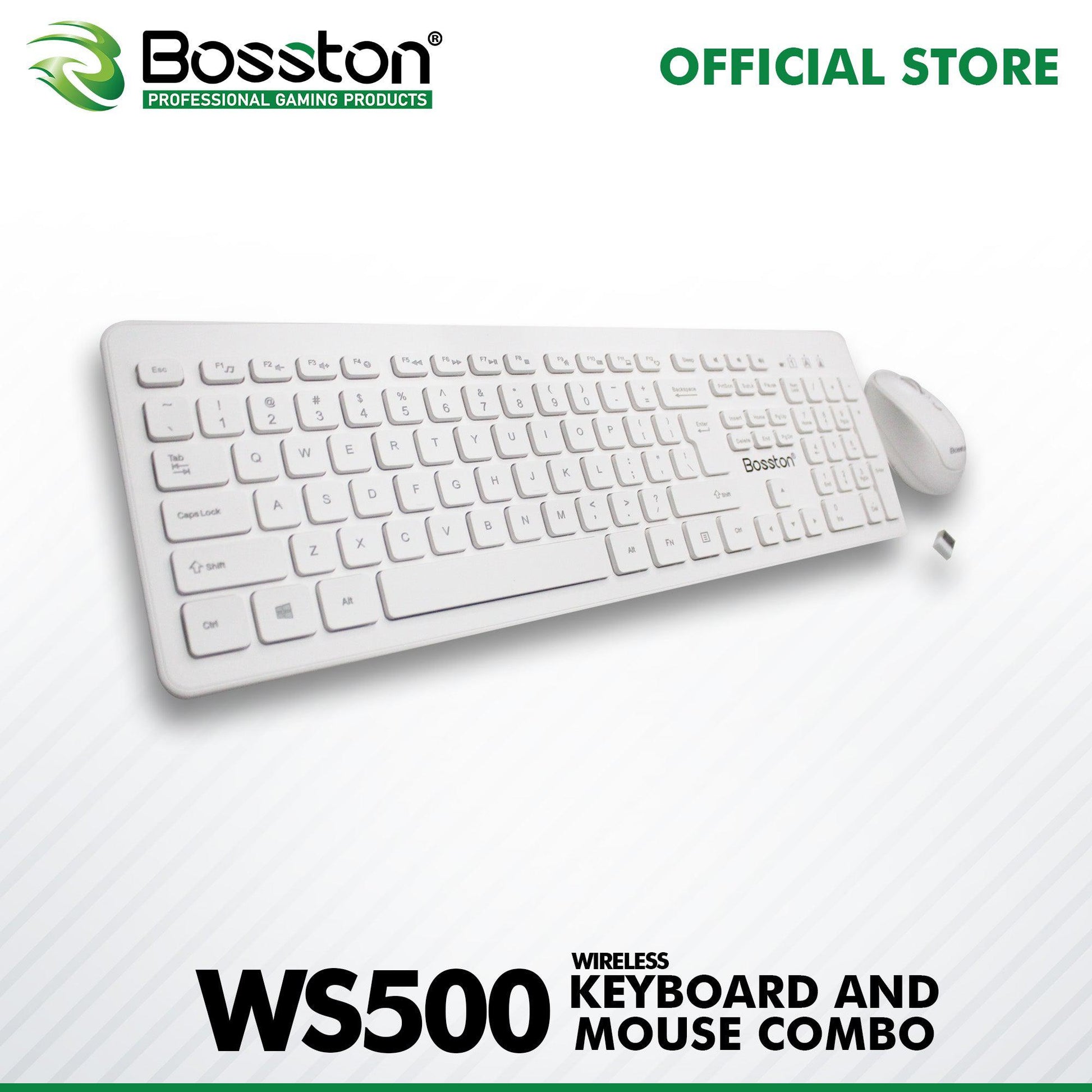 BOSSTON WS500 WHITE WIRELESS KEYBOARD & MOUSE COMBO-KEYBOARD-Makotek Computers