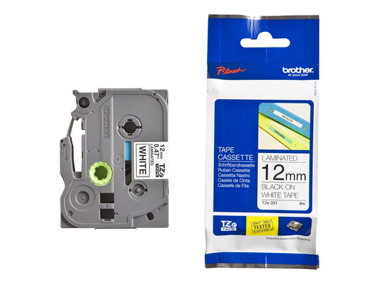 BROTHER TZ-231 LABEL TAPE BLACK ON WHITE 12MM