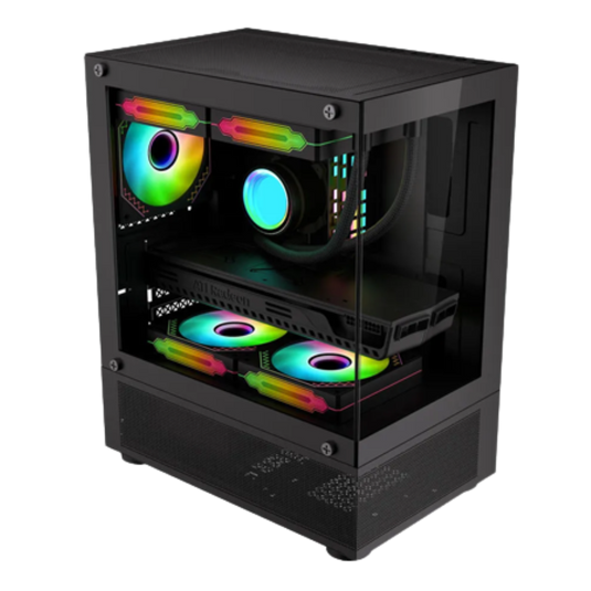 COOLMAN REYNA WITH 3 PCS COLOR FANS | BLACK | M-ATX / ITX | FRONT AND LEFT SIDED TEMPERED GLASS | SUPER SPEED USB 3.0 READY | SUPPORT 240MM WATER COOLER AIO | EFFICIENT DUST FILTRATION | 6 MONTHS WARRANTY PC CASE