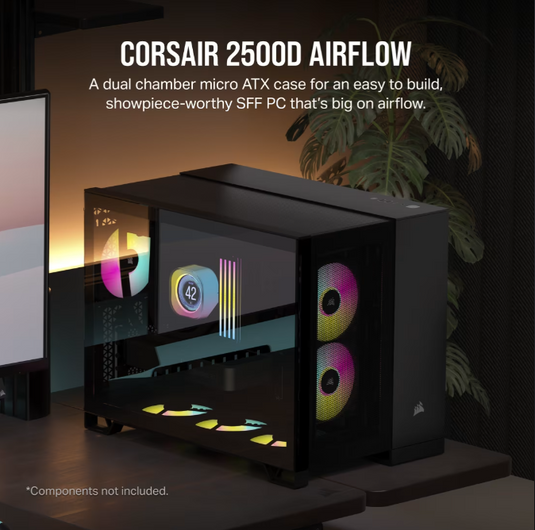CORSAIR 2500D AIRFLOW PC CASE | MICROATX | MINI-ITX | TEMPERED GLASS | DUAL CHAMBER | MID-TOWER | BLACK | 12 MONTHS WARRANTY PC CASE