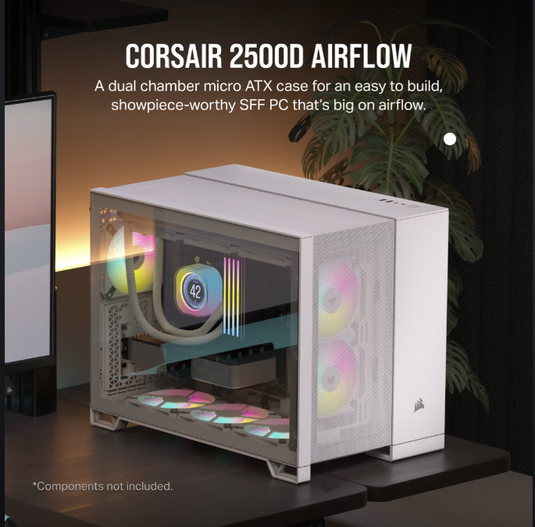 CORSAIR 2500D AIRFLOW PC CASE | MICROATX | MINI-ITX | TEMPERED GLASS | DUAL CHAMBER | MID-TOWER | WHITE | 12 MONTHS WARRANTY PC CASE