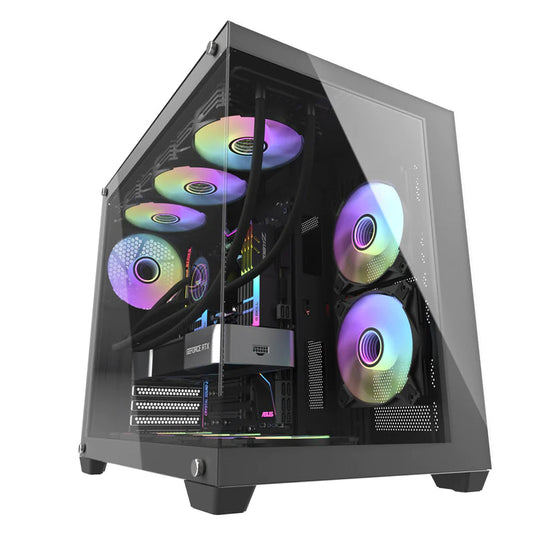 DARKFLASH C285PB | ATX | 3 * 120MM / 240MM FAN TOP / BOTTOM | 1 * 120MM BACK | 2 * 120MM / 240MM SIDE | TEMPERED GLASS | BLACK PC CASE