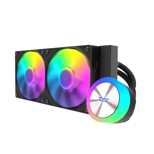 DARKFLASH DG240 AQUAGLOW | BLACK | ARGB INTEGRATION SUPPORT | LUMINOUS WATER BLOCK DESIGN | AMD AM4 AM5 | INTEL 1200 115X 1700 18XX | 2 IN 1 COMBINED ROW FAN DESIGN | 6 MONTHS WARRANTY LIQUID COOLER