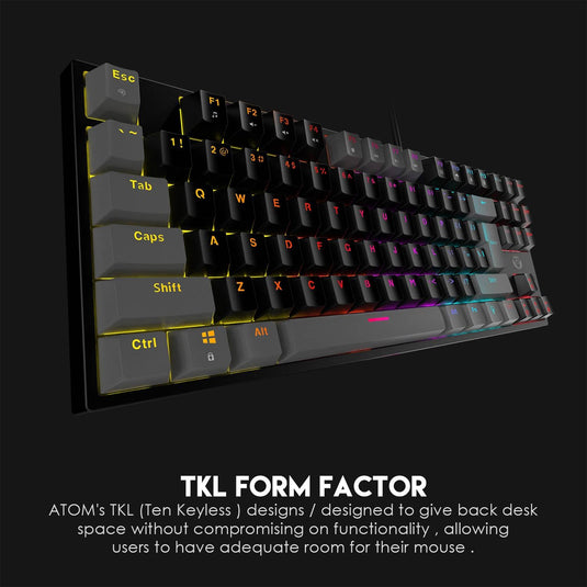 FANTECH MK876 ATOM BLACK TKL MECHANICAL KEYBOARD | DOUBLE INJECTION KEYCAPS | 16 LIGHTNING EFFECTS | 25KEYS ANTI-GHOSTING | BLACK | 6 MONTHS WARRANTY KEYBOARD
