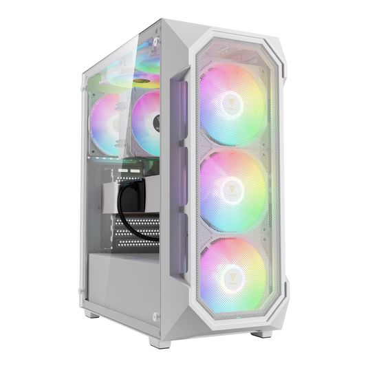 GAMDIAS AURA GC1 ELITE V2 | WHITE | ATX | MICRO-ATX | MINI ITX | MID TOWER | PANORAMIC TEMPERED GLASS | 4 BUILT-IN 120MM ARGB FANS | PSU SHROUD INCLUDED | 6 MONTHS WARRANTY PC CASE