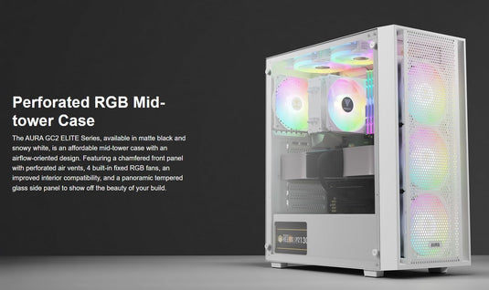 GAMDIAS AURA GC2 V1  | WHITE PC CASE | RGB | MID TOWER | MESH FRONT | TEMPERED GLASS | ATX  |  12 MONTHS WARRANTY PC CASE