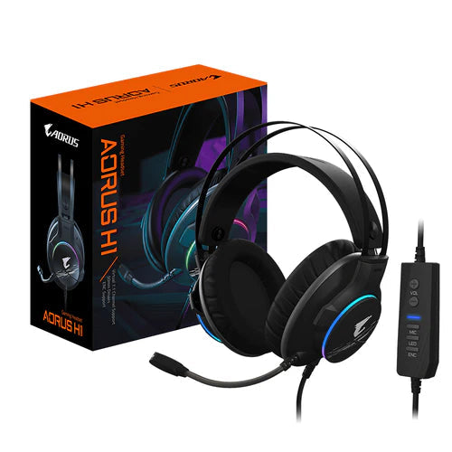 GIGABYTE AORUS H1 | VIRTUAL 7.1 SURROUND SOUND CHANNEL | 50MM DRIVER | IN-LINE AUDIO CONTROL | ENVIRONMENTAL NOISE CANCELLATION (ENC) MICROPHONE | USB 2.0 CONNECTION | HEADSET