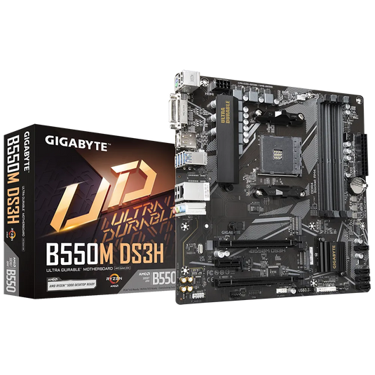 GIGABYTE B550M DS3H | DDR4 | 4 DIMM SLOTS | PCIE 4.0 X16 | DUAL PCIE 4.0/3.0 M.2 | REALTEK GBE LAN | Q-FLASH PLUS | ULTRA DURABLE | AM4 | 12 MONTHS WARRANTY | MOTHERBOARD