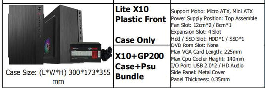 INPLAY INPLAY LITE X10 MICRO ATX | W/ PSU | 1 120MM , 1 80MM FAN SLOT | HDD * 1 | SSD * 1 | USB 2.0 * 2  PC CASE