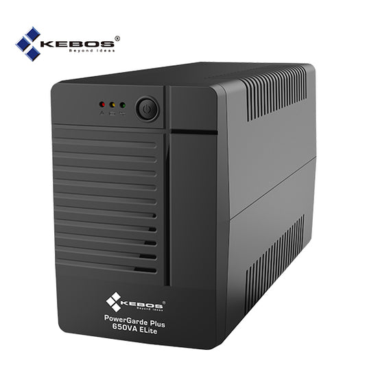 KEBOS PG650 LITE 650VA/390W LINE-INTERACTIVE UPS | COMPACT DESIGN | 140–300VAC INPUT | ±10% OUTPUT | SIMULATED SINE WAVE | 2–6MS TRANSFER TIME | LED & AUDIBLE ALARMS | COLD START | OFF-MODE CHARGING | GENERATOR COMPATIBLE (OPTION) | 12 MONTHS WARRANTY UPS