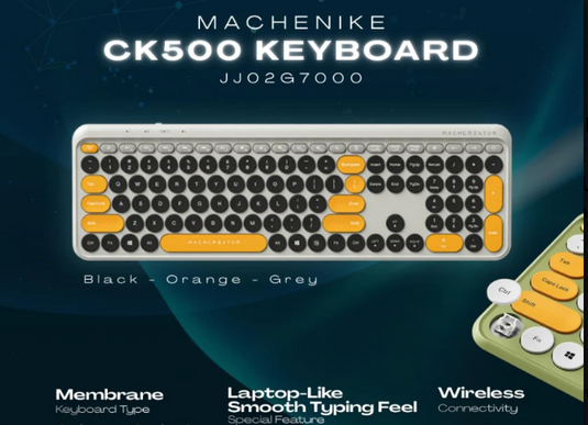 MACHENIKE CK500 | BLACK/ORANGE/GREY | WIRELESS CONNECTIVITY | MEMBRANE | 109 KEYS | SCISSOR-SWITCH TYPE STRUCTURE | SMOOTH TYPING FEEL | 6 MONTHS WARRANTY KEYBOARD