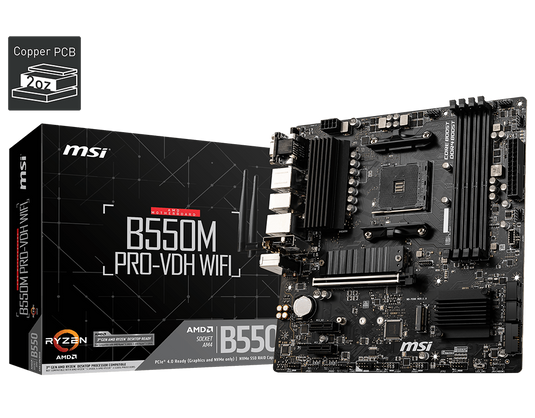 MSI B550M PRO VDH WIFI | 4 DIMM SLOTS | DDR4 | PCI-E 4.0 X 16 | PCI-E 4.0 M.2 | WIFI | AM4 MOTHERBOARD