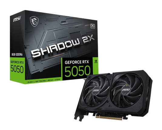 MSI G5050-8S2C GEFORCE RTX 5050 8GB SHADOW 2X OC GDDR6 | 128 BIT | 20GBPS | 2617 MHZ | 2560 CUDA CORES | PCIE 5.0 | 550W | 7680x4320 DIGITAL MAX RESOLUTION | 12 MONTHS WARRANTY GRAPHICS CARD
