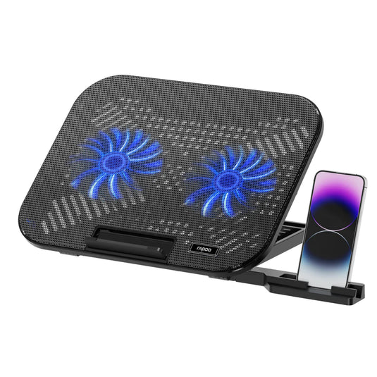 RAPOO CF200 | BLACK | 2 HIGH-EFFICIENCY COOLING FANS | 6 ADJUSTABLE ANGLES | MULTI-FUNCTIONAL AND VERSATILE | STUDY | DURABLE AND MULTI-SIZE COMPATIBLE | QUIET OPERATION | 6 MONTHS WARRANTY LAPTOP COOLER