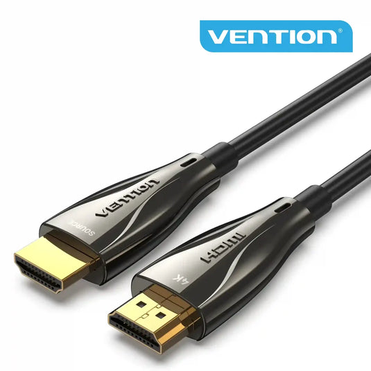 VENTION ALBBN | 15M | BLACK | OPTICAL HDMI 2.1 MALE TO MALE CABLE | 8K@60HZ | 48GBPS | GOLD-PLATED CONNECTORS | TINNED COPPER + OPTICAL FIBER | ZINC ALLOY SHELL | PVC JACKET | 6 MONTHS WARRANTY CABLE |