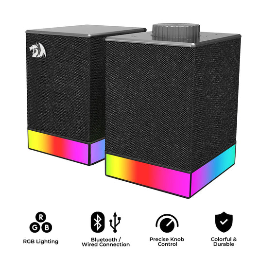 REDRAGON GS517 GLYPH | BLACK | BLUETOOTH/WIRED | IMMERSIVE 2.0 STEREO SOUND | DYNAMIC RGB LIGHTING EFFECTS | POWERFUL SOUND | INDIVIDUAL BUTTON AND KNOB | TOUCH CONTROL INTERFACE | 6 MONTHS WARRANTY SPEAKER