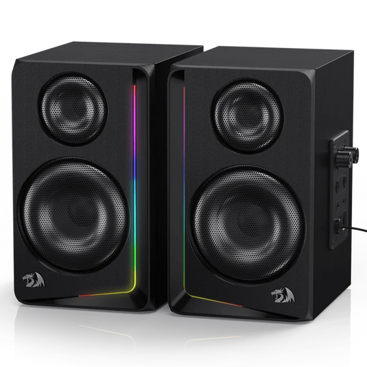 REDRAGON GS812 ANDANTE | DYNAMIC RGB LIGHTING BAR | BLACK | ENHANCED BASS | VOLUME KNOB CONTROL | WOODEN DESKTOP SPEAKERS | BT 5.0/3.5MM AUX CONNECTION | 2.0 CHANNEL STEREO | 6 MONTHS WARRANTY SPEAKER