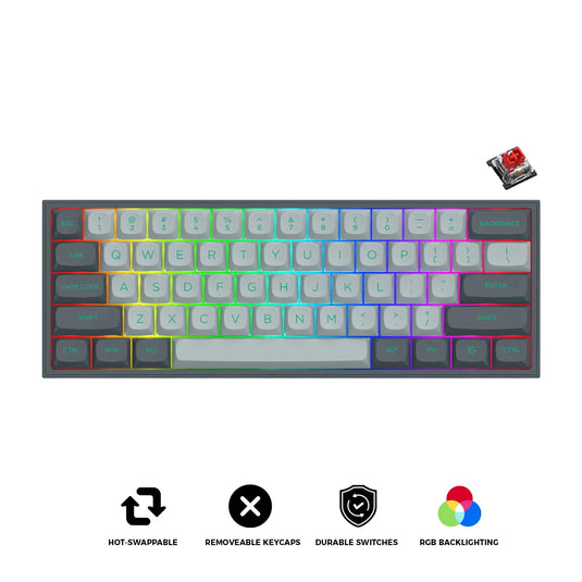 REDRAGON K617GG-RGB FIZZ | GRADIENT GREY | 61 KEYS | 60% LAYOUT DESIGN | RED SWITCH (LINEAR) | WIRED USB-C (DETACHABLE) | HOT-SWAPPABLE | N-KEY ROLLOVER | RGB BACKLIGHTING | 6 MONTHS WARRANTY KEYBOARD