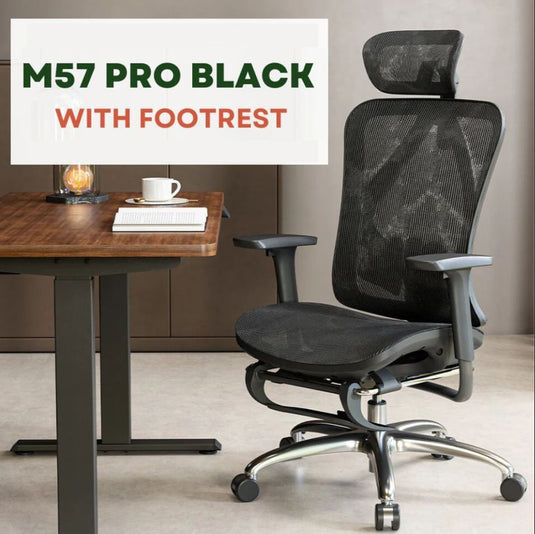 SIHOO M57 PRO WITH FOOTREST | BLACK | DOUBLE JOINT 3D ADJUSTABLE HEADREST | ADAPTIVE RECLINE TENSION | RECLINE-LOCK FEATURE | 4-WAY ADAPTIVE LUMBAR SUPPORT | CHAIR