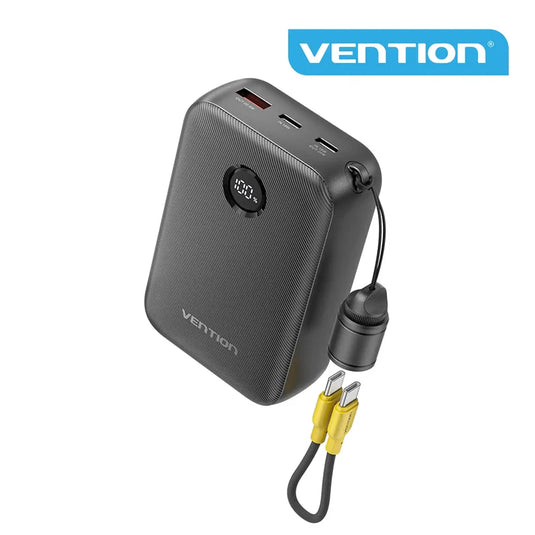 VENTION FKBB0-C-TY | BLACK | 20000MAH POWER BANK | 22.5W FAST CHARGING | BUILT-IN USB-C CABLE | USB-C + USB-A PORTS | LED DIGITAL DISPLAY | 6 MONTHS WARRANTY POWER BANK