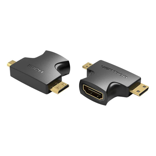 VENTION AGFB0 | BLACK | 2 IN 1 MINI HDMI / MICRO HDMI TO FEMALE HDMI | GOLD-PLATED | DUAL DIRECTION | 1080P@60HZ| CONNECTOR TYPE: HDMI A/HDMI C MALE / HDMI D MALE | 6 MONTHS WARRANTY ADAPTER