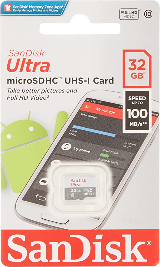 SANDISK (SDSQUNR-032G-GN3MN) 32GB ULTRA MICROSDHC, C10, UHS-1, 100MB/S R, 3X5 MICROSD MEMORY CARD-SD CARD-Makotek Computers