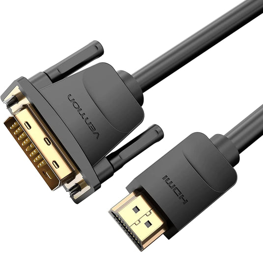 VENTION ABFBJ | 5M | BLACK |HDMI MALE TO DVI (24+1) MALE | GOLD-PLATED | DUAL DIRECTION | PURE COPPER |  6 MONTHS WARRANTY CABLE