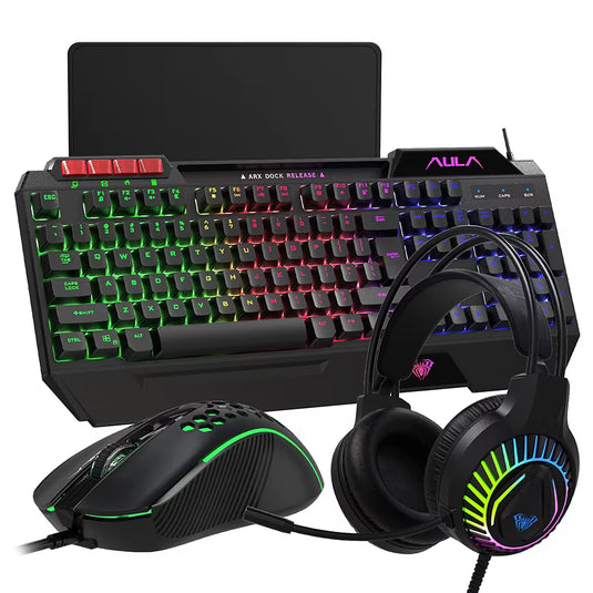 AULA T650 BLACK | (4 IN 1 SET) WIRED MOUSE / KEYBOARD / HEADSET / MOUSEPAD COMBO | 6 MONTHS WARRANTY COMBO