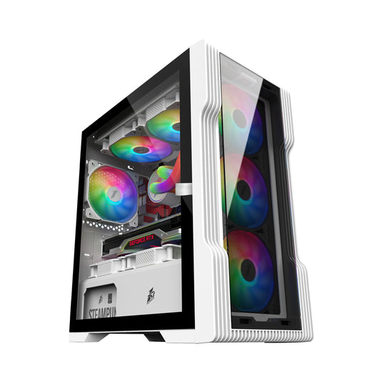 1STPLAYER T3-G  | WHITE | TRILOBITE | MID-TOWER GAMING CASE WITH TG SIDE & FRONT/ M-ATX | 6 MONTHS WARRANTY PC CASE