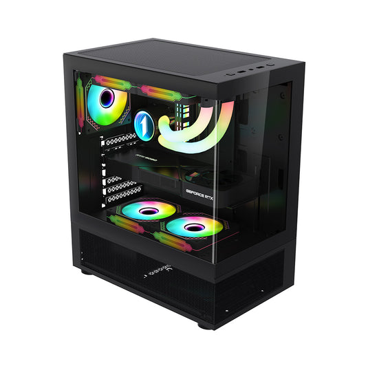 1ST PLAYER MI-7-A | ATX / M-ATX / ITX | BLACK | PANORAMIC GLASS | MIDDLE TOWER |  HIGH AIRFLOW CASE | HYBRID SIDE TEMPERED GLASS FRONT PANEL | 6 MONTHS WARRANTY PC CASE