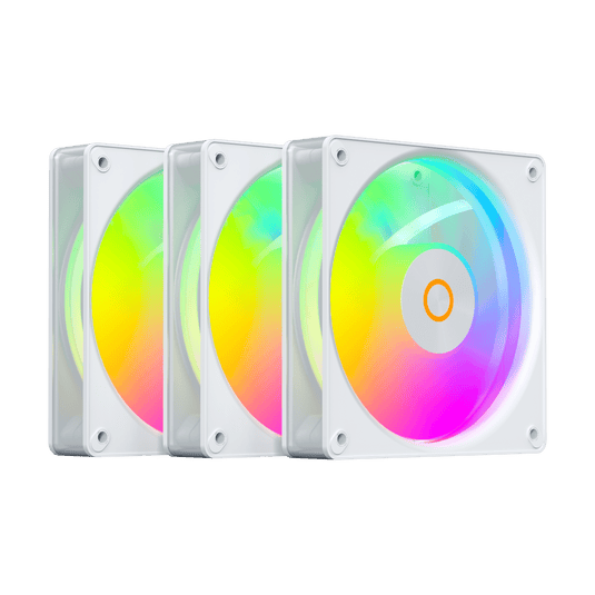 OCYPUS GAMMA F12 ELITE ARGB WITH TRANSPARENT FRAME | WHITE | 3-IN-1 PACK | 120 X 120 X 25MM DIMENSION | CONNECTOR: 4-PIN PWM | ARGB LED | HYDRAULIC BEARING | 507G WEIGHT | 6 MONTHS WARRANTY FANS