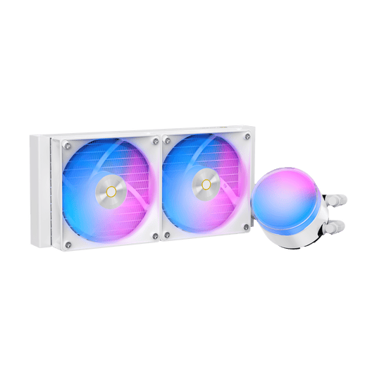 OCYPUS DELTA L24 ARGB V2 | WHITE | AIO LIQUID CPU COOLER | 240MM RADIATOR | 280W TDP | DUAL FAN | 120 X 120 X 25MM DIMENSION | ARGB PUMP LED + ARGB FAN LED | CONNECTOR: 4-PIN PWM | LGA 115X / 1200 / 1700 / 1851 | AM4 / AM5 | 6 MONTHS WARRANTY CPU COOLER