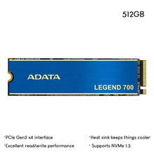 Load image into Gallery viewer, ADATA LEGEND 700 512GB PCIE GEN3 X4 M.2 2280 SOLID STATE DRIVE-SSD-Makotek Computers

