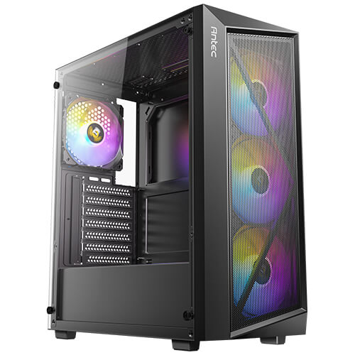 ANTEC AX67 | BLACK | MID TOWER | ATX / MICRO-ATX / ITX SUPPORT | 4MM TEMPERED GLASS SIDE PANEL | STEEL + PLASTIC MATERIAL | TOP / BOTTOM DUST FILTER | 4 BUILT-IN 120MM ARGB FANS | 6 MONTHS WARRANTY PC CASE