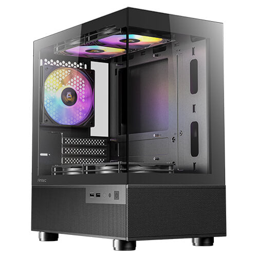 ANTEC CX200 RGB ELITE | BLACK | MINI-TOWER | ATX / MICRO-ATX / ITX SUPPORT | TEMPERED GLASS SIDE PANEL | STEEL + PLASTIC MATERIAL | TOP/BOTTOM DUST FILTER | 5 BUILT-IN 120MM RGB FANS | 6 MONTHS WARRANTY PC CASE