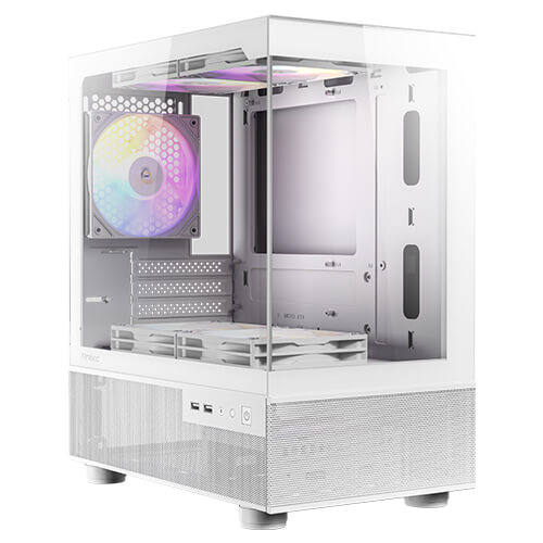 ANTEC CX200 RGB ELITE | WHITE | MINI-TOWER | ATX / MICRO-ATX / ITX SUPPORT | TEMPERED GLASS SIDE PANEL | STEEL + PLASTIC MATERIAL | TOP/BOTTOM DUST FILTER | 5 BUILT-IN 120MM RGB FANS | 6 MONTHS WARRANTY PC CASE