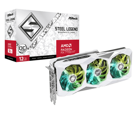 ASROCK RADEON RX 7700 XT SL 12GO STEEL LEGEND | 12GB GDDR6 | PCI-E 4.0 | 8 PIN * 2 | DP 2.1 * 3 | HDMI 2.1 * 1 | DX12 ULTIMATE | WHITE | 12 MONTHS WARRANTY | GRAPHICS CARD