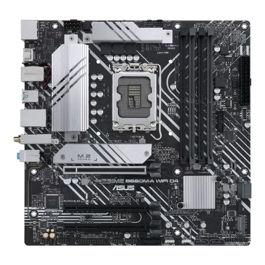 ASUS PRIME B660M-A WIFI D4 INTEL B660 (LGA 1700) MATX | PCIE 4.0 | TWO M.2 SLOTS | INTEL® 1GB ETHERNET | INTEL® WI-FI 6 | DP | 2 X HDMI® | REAR USB 3.2 GEN 2 | FRONT USB 3.2 GEN 1 TYPE-C | AURA SYNC MOTHERBOARD-MOTHERBOARDS-Makotek Computers