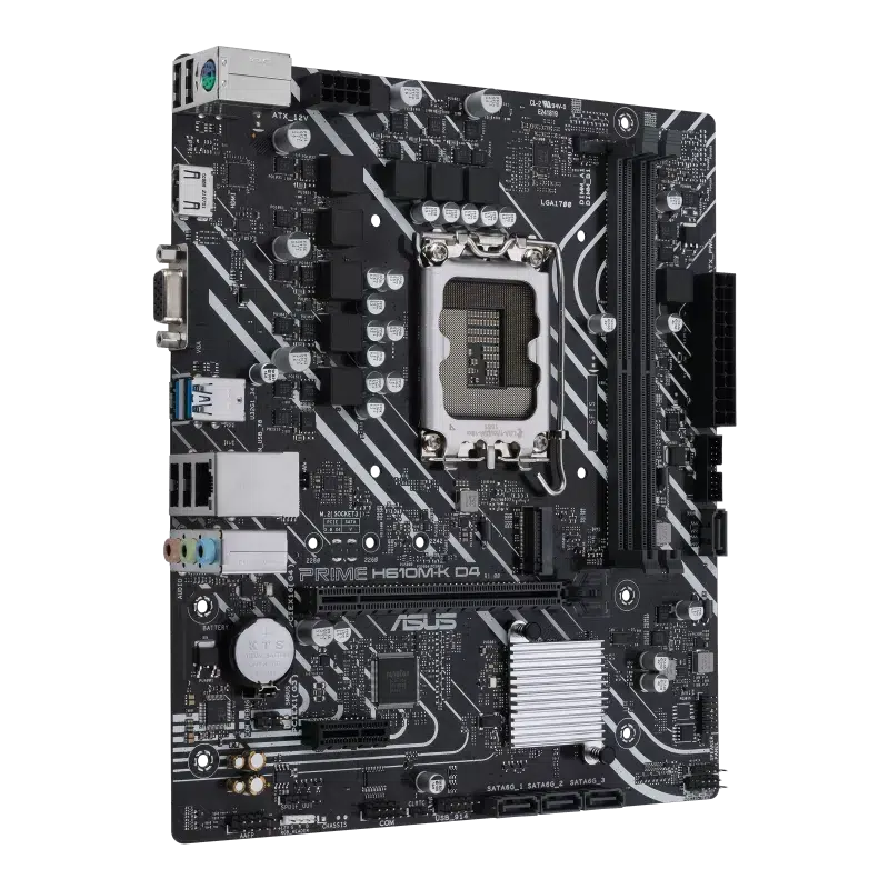 ASUS PRIME H610M-K D4 INTEL® H610 (LGA 1700) MIC-ATX | DDR4 | PCIE 4.0 | M.2 SLOT | REALTEK 1 GB ETHERNET | HDMI® | D-SUB | USB 3.2 GEN 1 PORTS | SATA 6 GBPS | COM HEADER | RGB HEADER MOTHERBOARD-MOTHERBOARDS-Makotek Computers