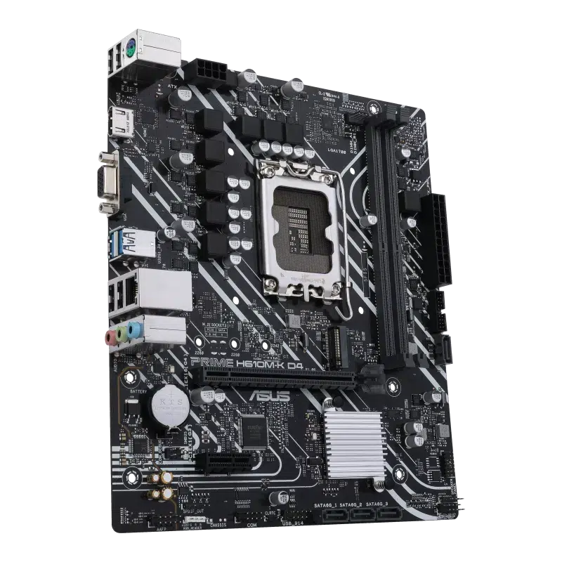 ASUS PRIME H610M-K D4 INTEL® H610 (LGA 1700) MIC-ATX | DDR4 | PCIE 4.0 | M.2 SLOT | REALTEK 1 GB ETHERNET | HDMI® | D-SUB | USB 3.2 GEN 1 PORTS | SATA 6 GBPS | COM HEADER | RGB HEADER MOTHERBOARD-MOTHERBOARDS-Makotek Computers