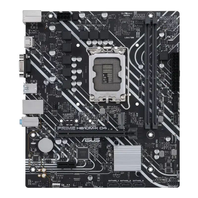 ASUS PRIME H610M-K D4 INTEL® H610 (LGA 1700) MIC-ATX | DDR4 | PCIE 4.0 | M.2 SLOT | REALTEK 1 GB ETHERNET | HDMI® | D-SUB | USB 3.2 GEN 1 PORTS | SATA 6 GBPS | COM HEADER | RGB HEADER MOTHERBOARD-MOTHERBOARDS-Makotek Computers