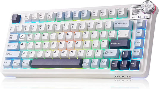 AULA AU75  | GLACIER BLUE | 81 KEYS | 75% LAYOUT | TRI-MODE: 2.4GHZ WIRELESS / BLUETOOTH / WIRED | RGB BACKLIGHT | HOT-SWAPPABLE MECHANICAL | STAR VECTOR SWITCH | PBT KEYCAPS | GASKET MOUNT  | 6 MONTHS WARRANTY KEYBOARD