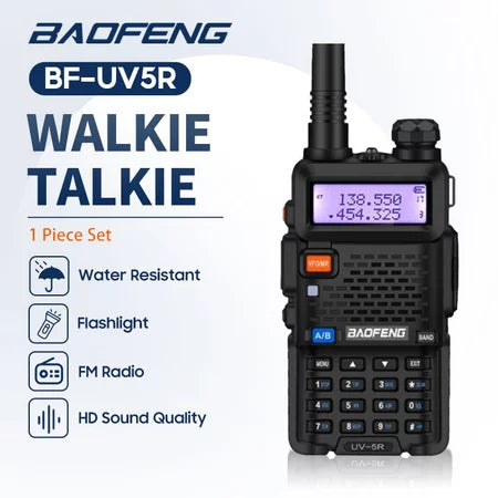 BAOFENG BF UV-5R WALKIE TALKIE | DUAL PTT BAND VHF/UHF 5W 128 CHANNEL| PORTABLE TWO WAY RADIO  HANDHELD DEVICE