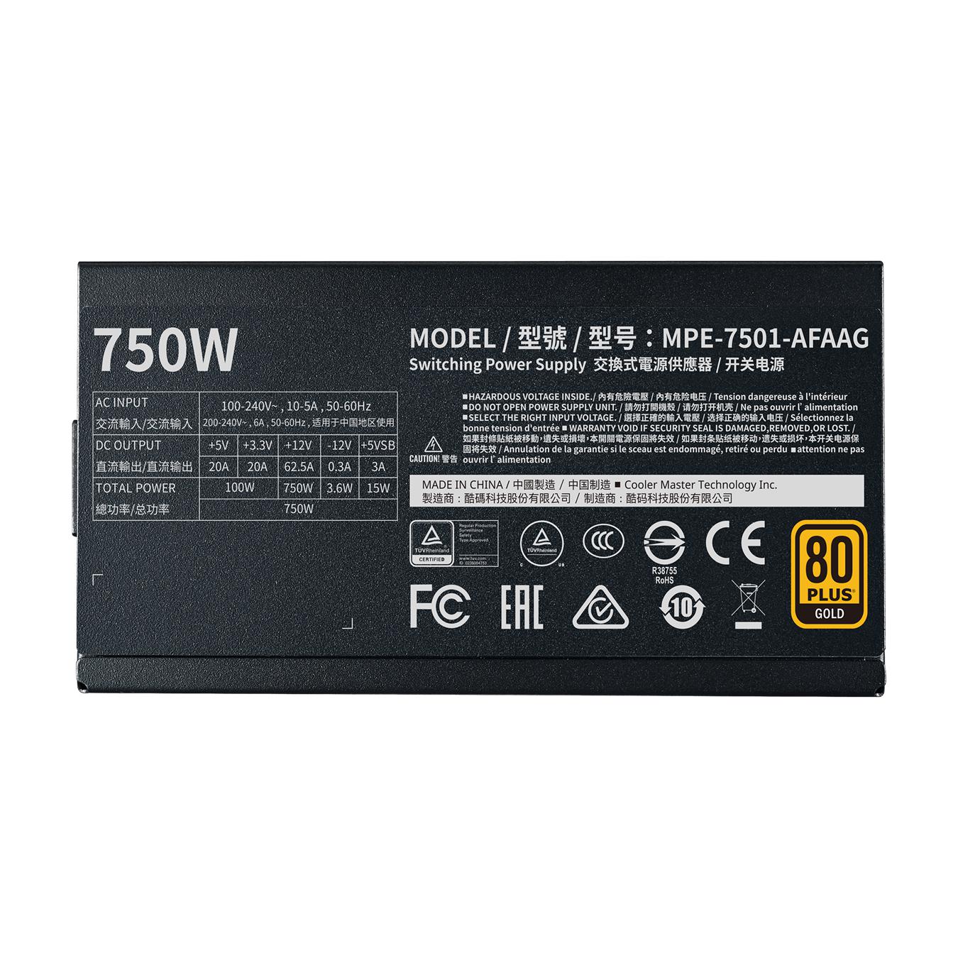 COOLER MASTER MWE 750W V2 80+ GOLD FULLY MODULAR TRUE RATED POWER SUPPLY-POWER SUPPLY-Makotek Computers