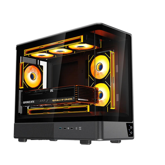 COOLMAN ASTRA BLACK | M-ATX/ ITX | WITH INTEGRATED DIGITAL SCREEN DISPLAY FOR CPU AND GPU TEMP | PREMIUM CURVED TEMPERED GLASS PANELS | PANORAMIC VIEW | EXTRA COOLING POTENTIAL | MODERN I/O ACCESS | 6 MONTHS WARRANTY PC CASE