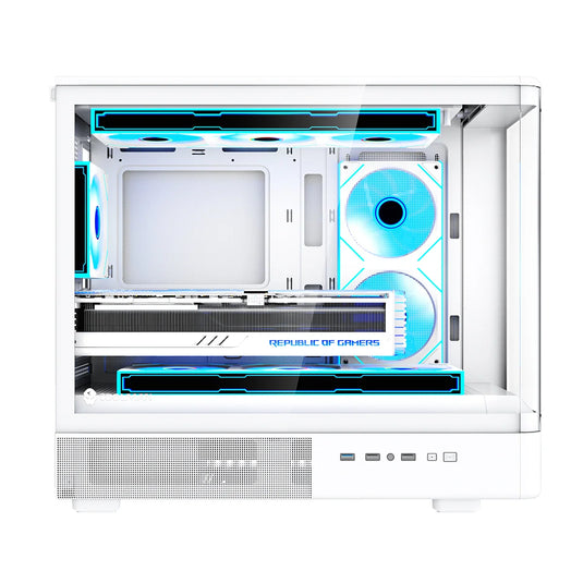 COOLMAN ASTRA WHITE | M-ATX/ ITX | WITH INTEGRATED DIGITAL SCREEN DISPLAY FOR CPU AND GPU TEMP | PREMIUM CURVED TEMPERED GLASS PANELS | PANORAMIC VIEW | EXTRA COOLING POTENTIAL | MODERN I/O ACCESS | 6 MONTHS WARRANTY PC CASE